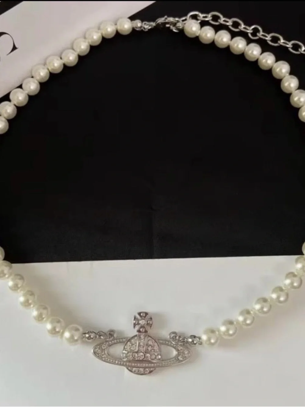 VIVIENNE WESTWOOD PEARL ORB CHOKER SILVER NECKLACE - FULL SET BOX POUCH OS - Picture 4 of 8